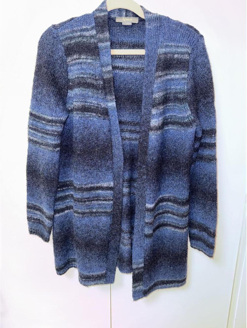 Natural Reflections Women's angel blues wool blend long open cardigan sz M aztec